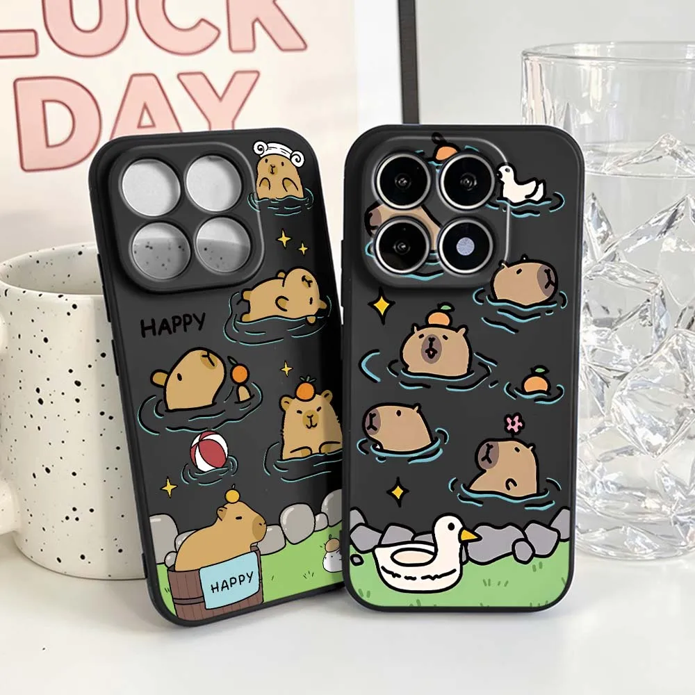 Cute Cartoon Capybara Phone Case For Xiaomi Mi 17 15 15T 14T 14 13 13T 12 12T 12S 11 Lite Pro Ultra 5G Black Soft Cover