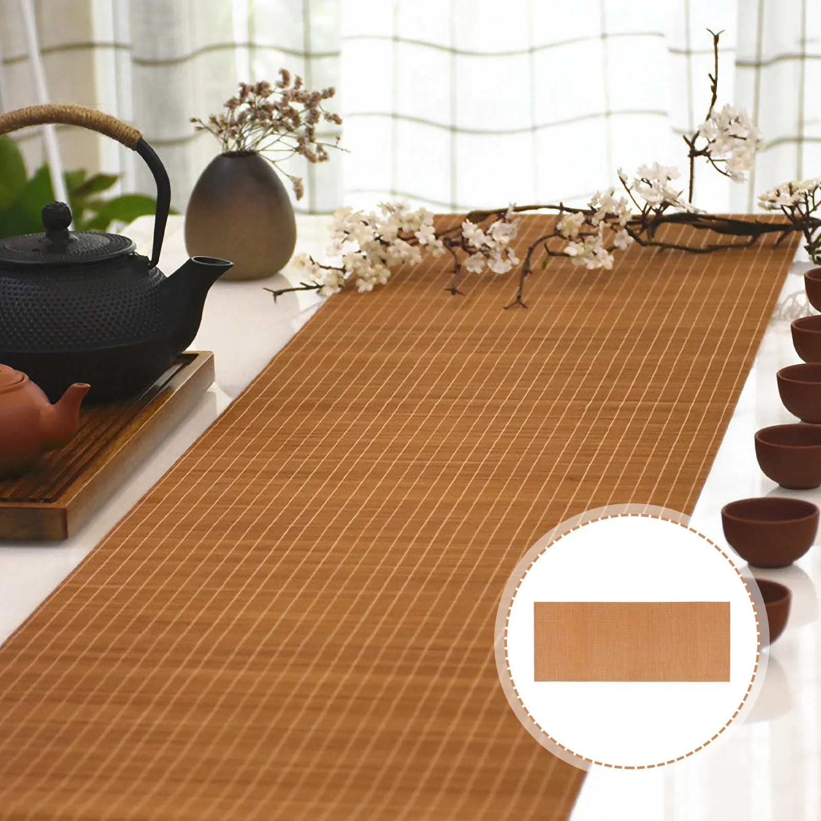 Handmade Bamboo Tea Mat Waterproof Premium Table Runner Sturdy Easy Clean for Hotel Restaurant Tea Set Mat Bamboo Table Placemat
