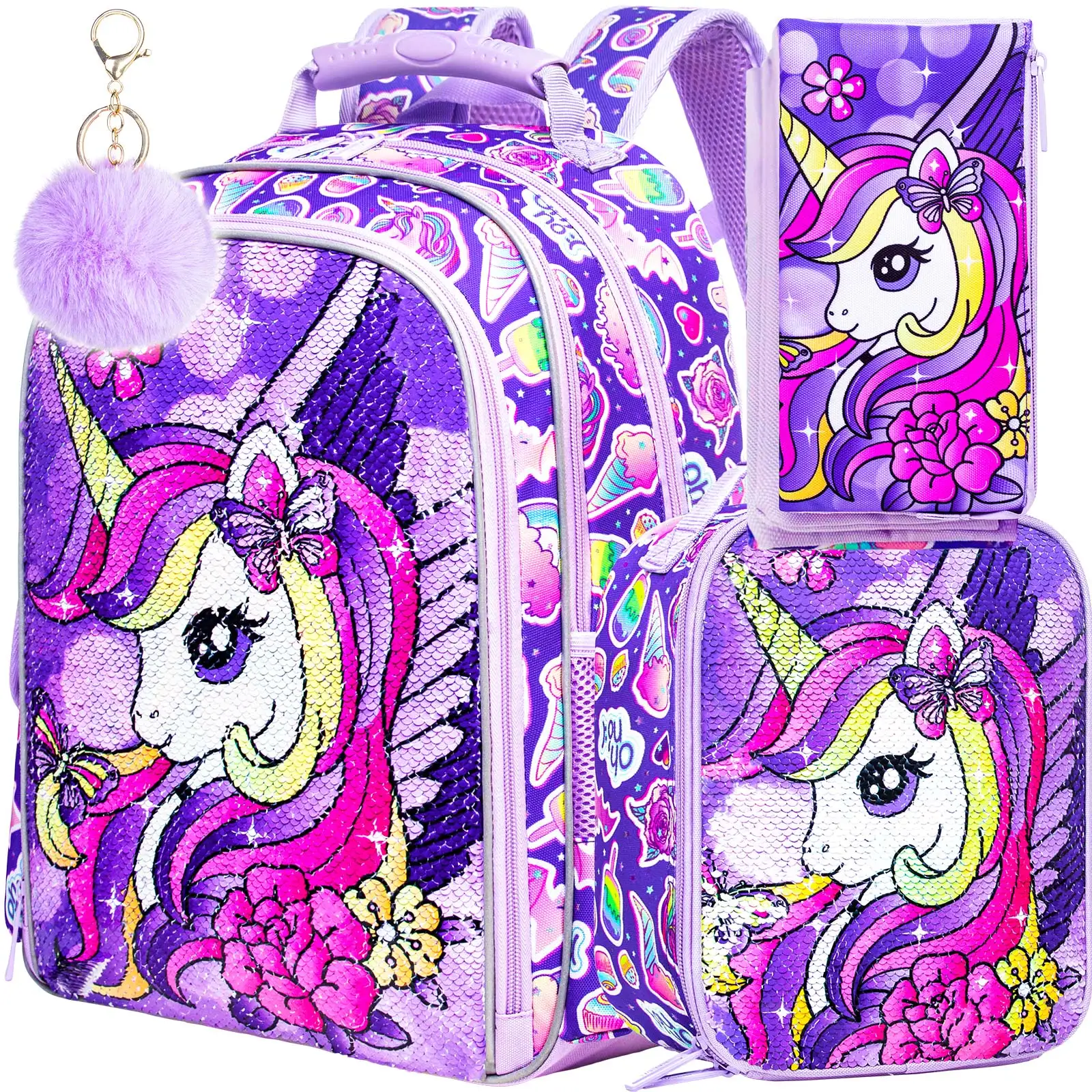 3PCS Unicorn Backpack for Girls, 16\