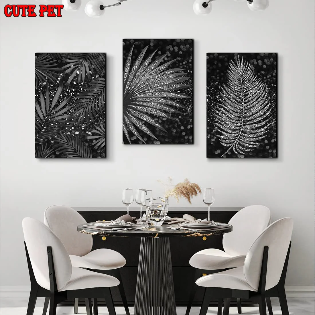 DIY diamond painting palm leaves cross stitch mosaic diamond embroidery full square round black and white tropical plants decor