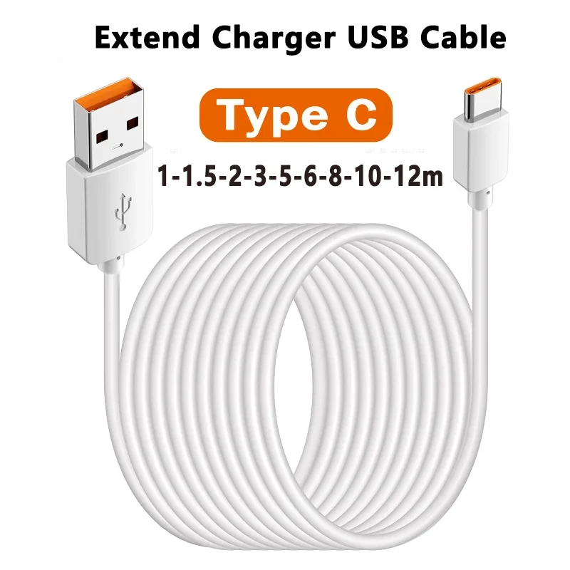 Extra Longth Fast Charging Type C Cord  For Samsung Xiaomi Phones USB C For Camera Printer Power Distance Power Charging Line