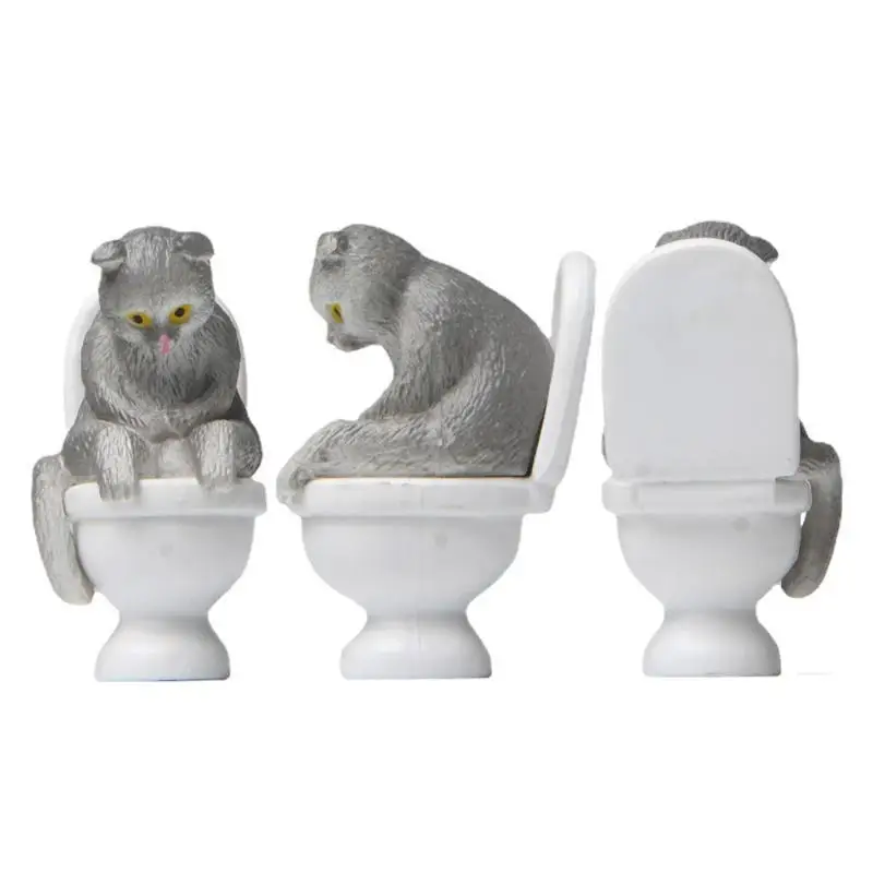 New Mini Toilet Cat Figurine Cute Cartoon Design 5 Different Colors For Home Desktop Decoration Garden Ornaments