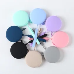 Solid Color Cosmetic Bag Portable Rectangle Silicone High Capacity Coin Purse Headphone bag Small Item Bag Stationery bag Women