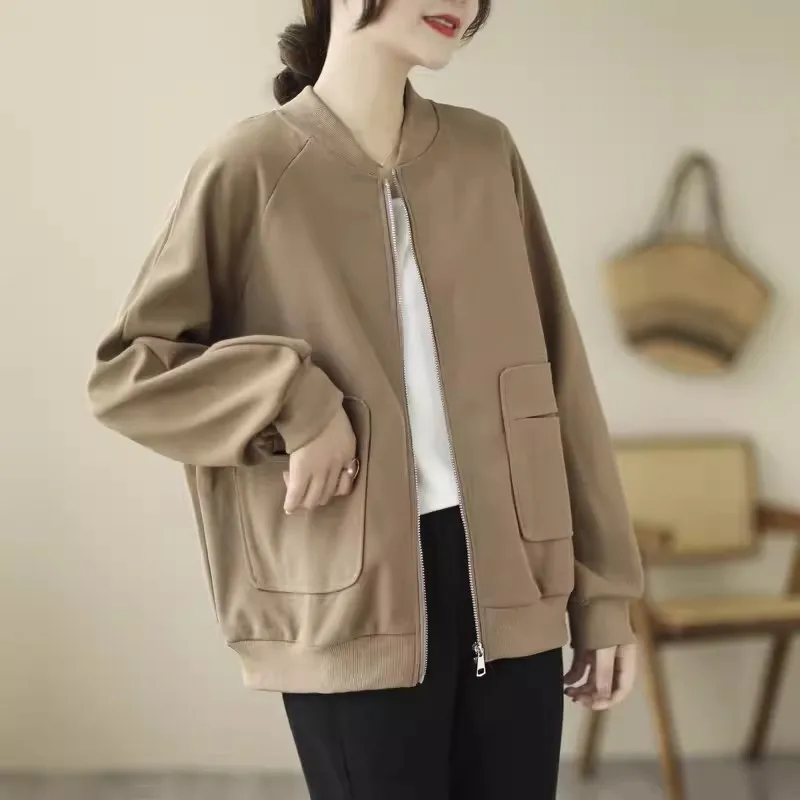 Veste de Baseball pour Femme, Couleur Unie, Décontractée, avec Fermeture Éclair, Sweat à Capuche, pour le Bureau, Nouvelle Collection Automne 2024