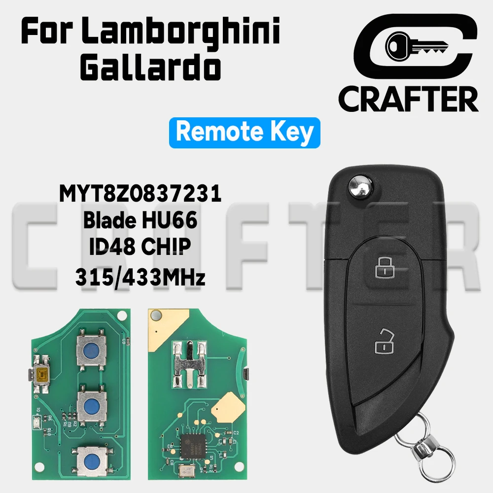 

Ключ Crafters MYT8Z0837231 315/433 МГц ID 48 ЧИП Откидной дистанционный ключ от машины 4D0 837 231 для Lamborghini Gallardo 2 кнопки