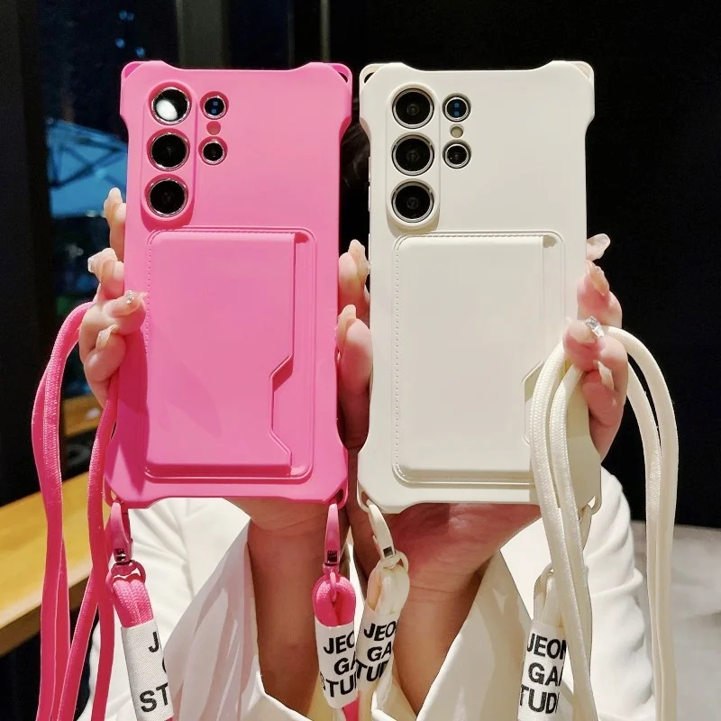 Crossbody حزام الحال بالنسبة لسامسونج غالاكسي S25 الترا S24 FE S23 زائد A15 A55 A16 A35 A36 للصدمات محفظة فتحة للبطاقات غطاء الحبل