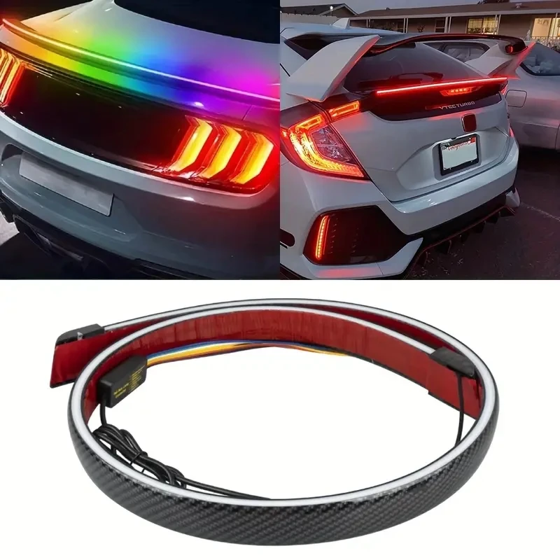 120CM 49 Inch Car LED RGB Light Carbon Fiber Led Spoiler Lights Auto Driving Brake Turn Signal Rear Tail Lamp Car Rear Spoiler