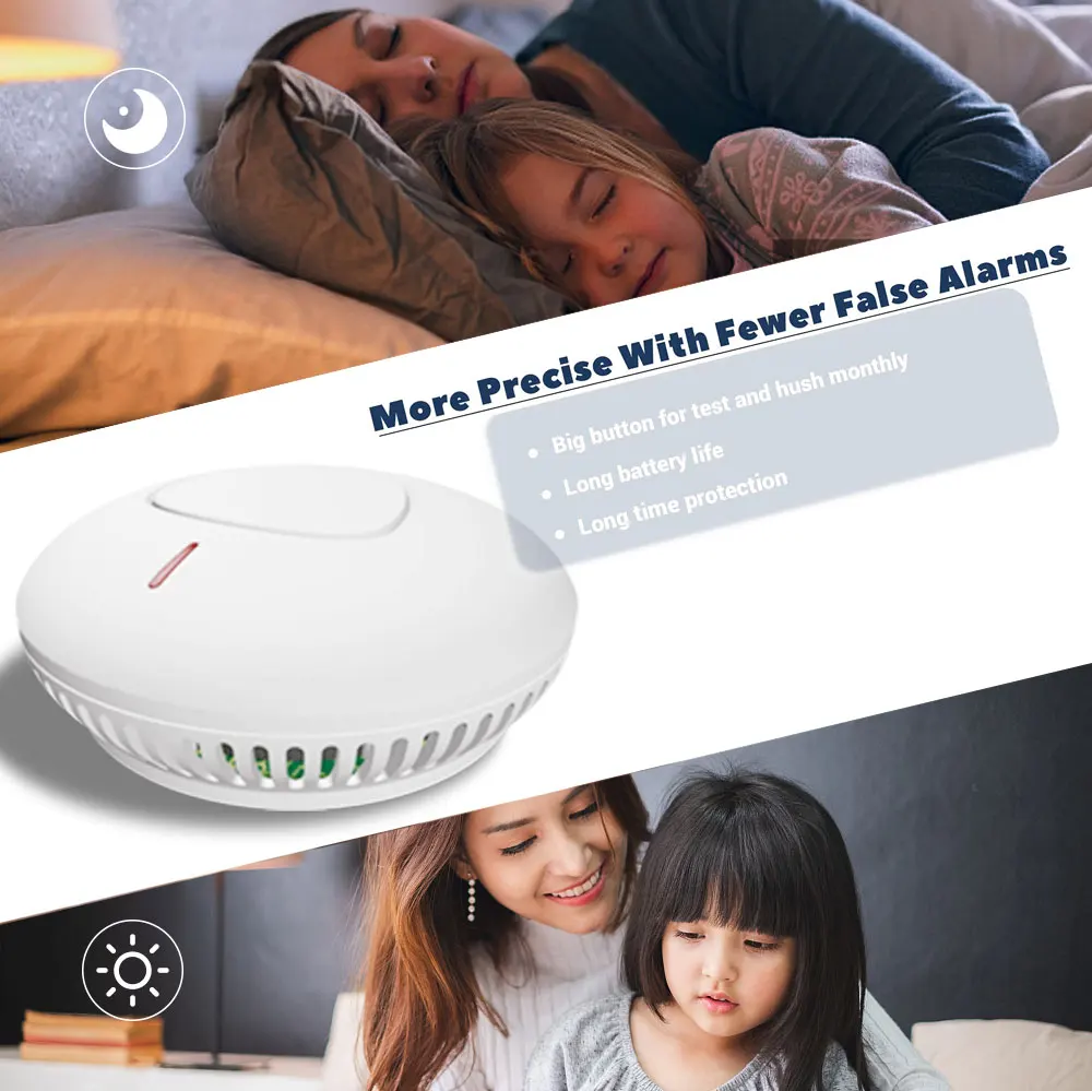 10-Year Battery Life Smoke Detector Fire Alarm Smart Home Security Protection Sensor 85db High Decibel With EN14604 Certified
