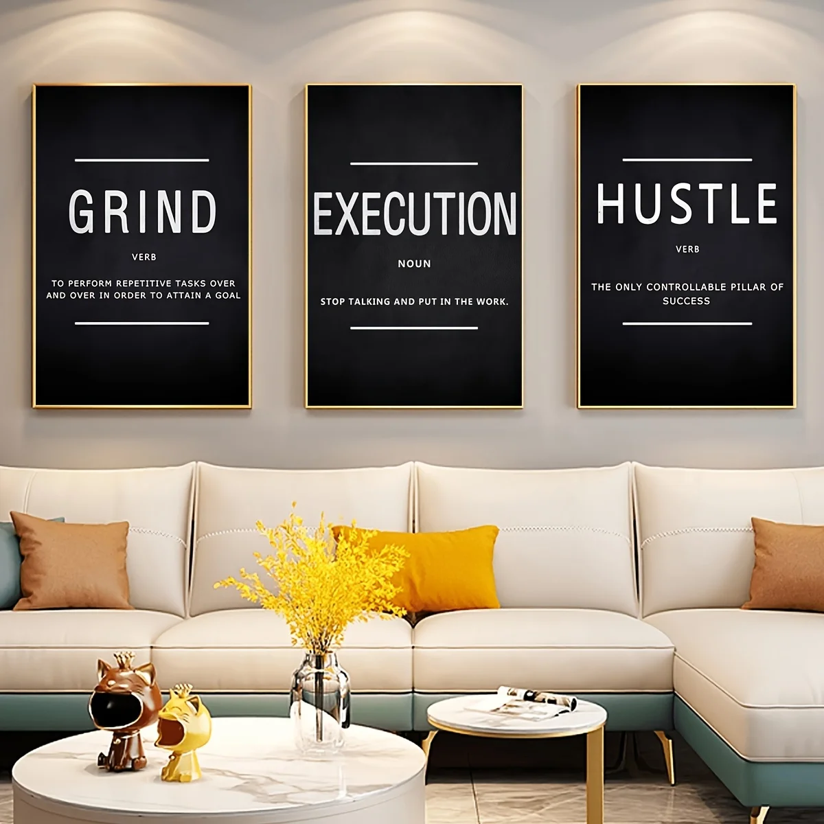 （NOframe 3PCS）-2D Flat, 3pcs Art Deco Canvas Wall Art Set - Inspirational Quotes 