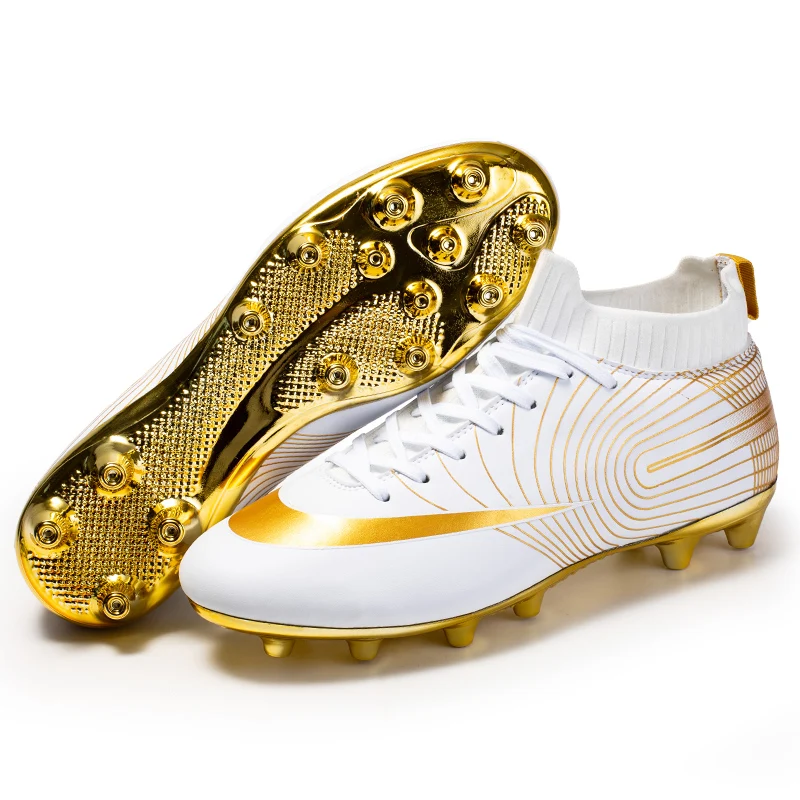 

New Mens Football Shoes Gold Lightweight High Ankle High Quality Grass Football Boots Anti Slip Lndoor Training Football Shoes