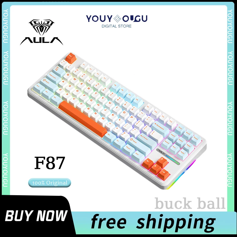 

AULA F87 Bluetooth Wireless Mechanical Keyboard Hot-Swap Gasket Structure PCB RGB 3-Modes Customization Office Gaming Keyboard