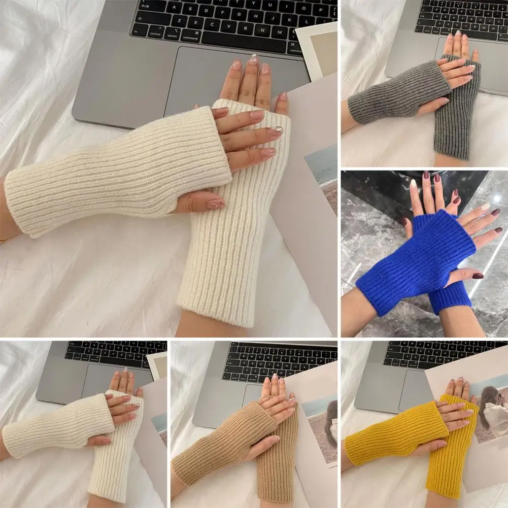 Warm Knitted Gloves Knitted Half-finger Gloves for Students Keep Warm Non-slip Arm Sleeves for Writing Typing Fall Winter High