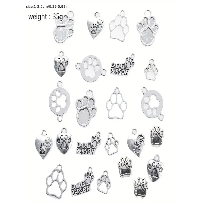 24pcs Paw Charms Antique Silver Color Dog Paw Pendant Charms Cute Cat Paw Charms For Jewelry Making DIY Craft