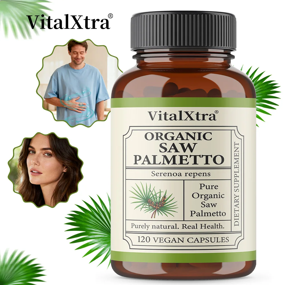 

VitalXtra Organic Saw Palmetto Capsules 1000mg - Protects Men's Prostate Health, Urinary Tract Health, Promotes Hair Growth