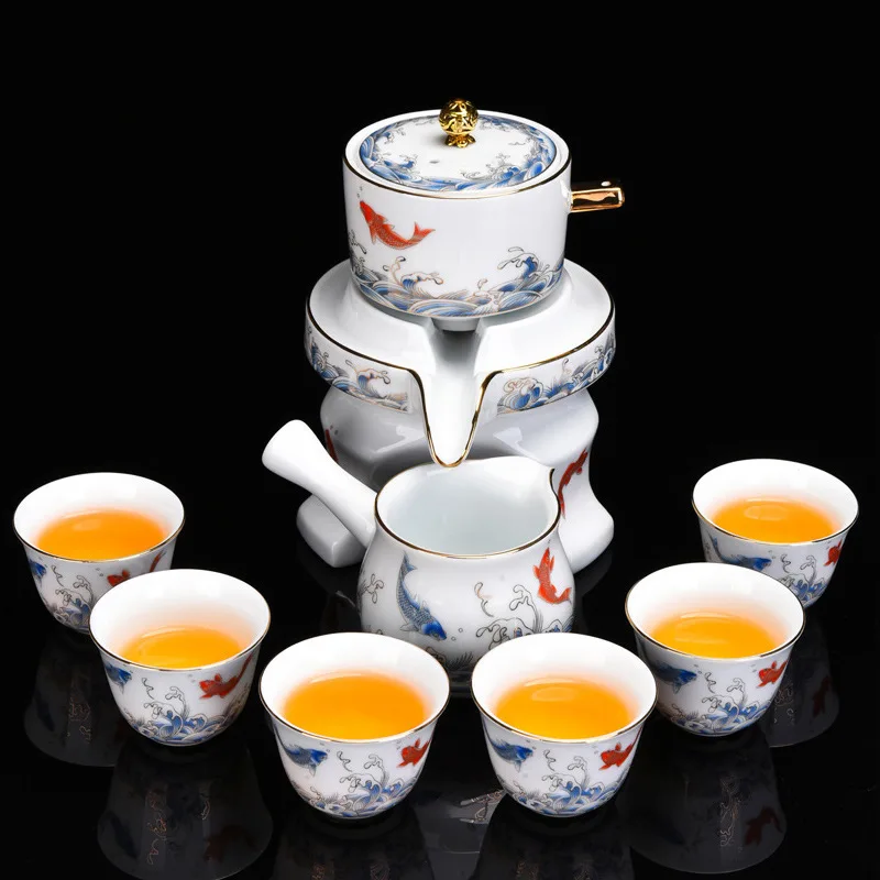 999Pure Silver Tea Set for Home and Office, Semi-Automatic Lazy Tea Brewing Cup, Ceramic Silver-Plated Tea Cup, High-End Gift Bo