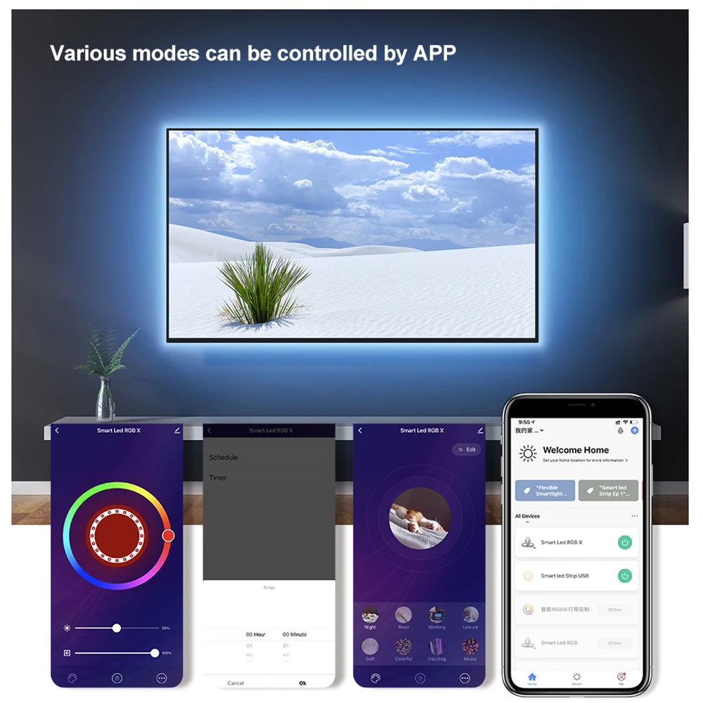 Taśma Tuya Wifi Zigbee taśma LED z USB 5050 DC5V światła RGB elastyczny inteligentna dioda Led podświetlenie telewizora pracy z Alexa Google Home