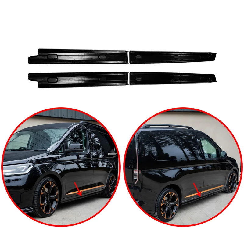 For VW Volkswagen Caddy Mk5 2020 2021 2022 2023 ABS Side Bumper Skirt Lip Extension Rocker Plate Separator Glossy Black