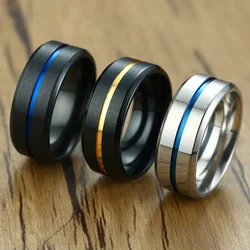 Vnox Mens Basic 8MM Wedding Bands Rings Matte Finished Stainless Steel with Thin Line anel masculino Gifts for Him