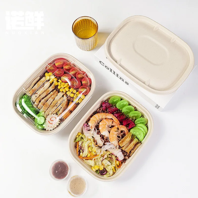 Custom Disposable Lunch Boxes Biodegradable Pulp Packing Boxes with Lids Bento Boxes Thickened Fruit Salad Boxes fo