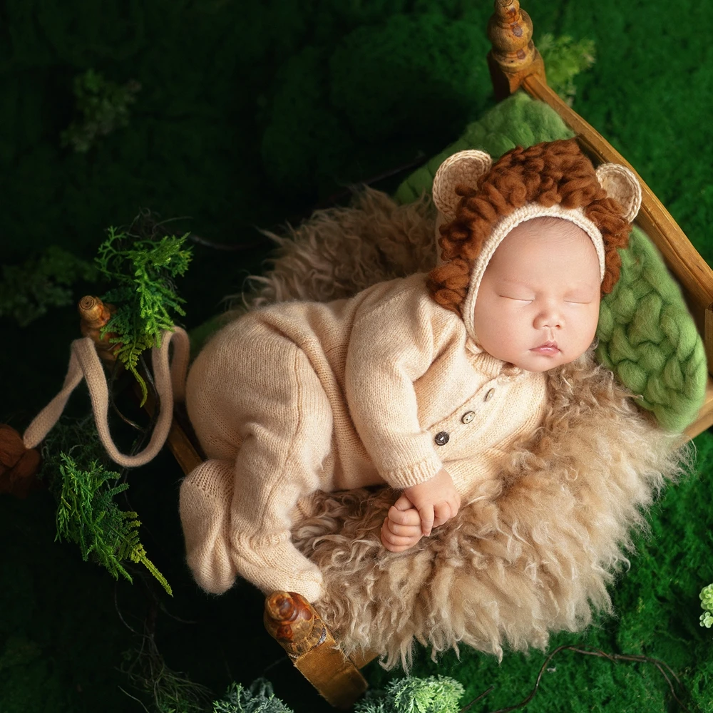 

Вязаный наряд льва для фотосессии новорожденных с длинными рукавами на ножках, одежда с животными для новорожденных, реквизит для фотосессии, аксессуары для детской фотосессии