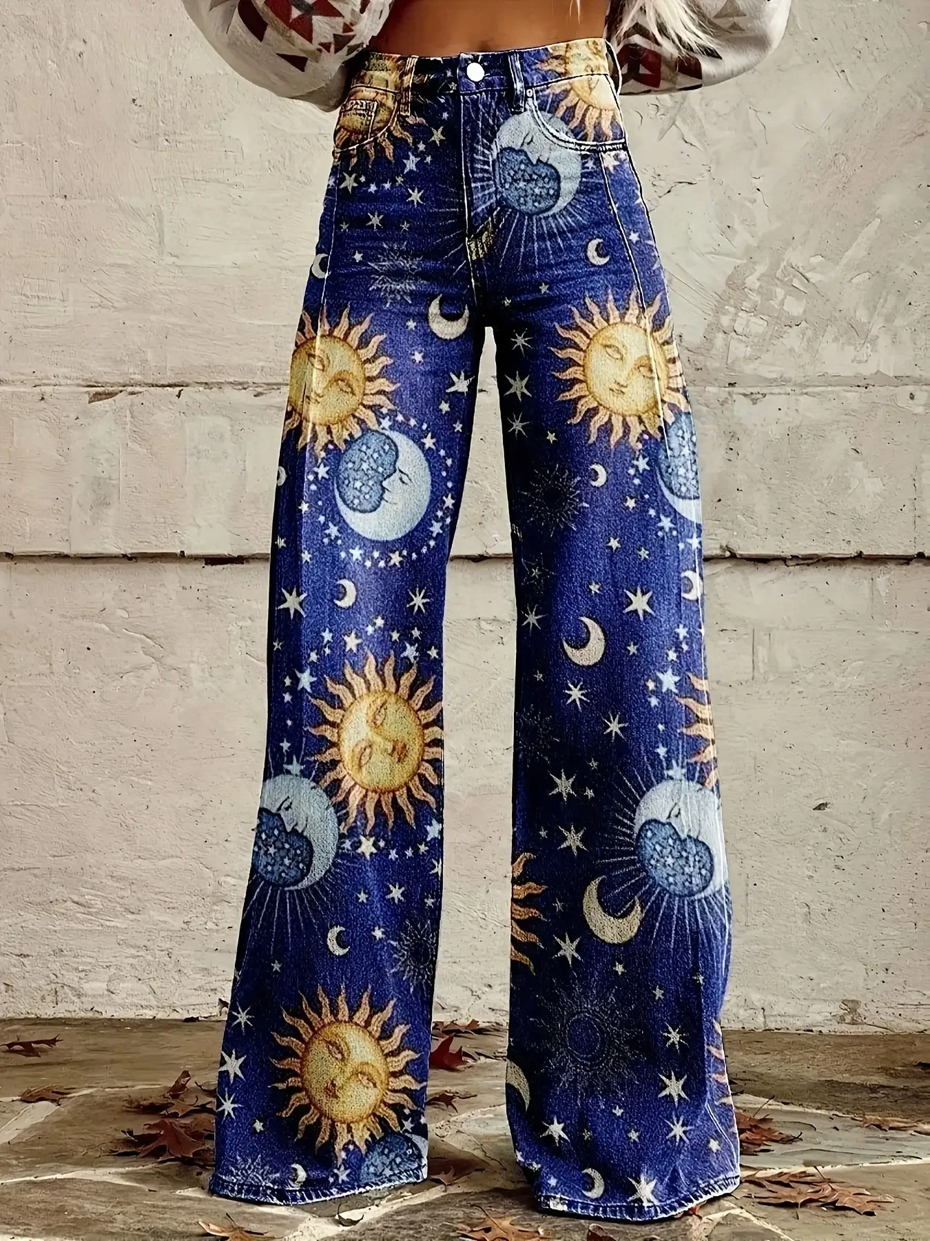 Women's new printed jeans with denim like fabric, casual, fashionable, comfortable, pants ,Christmas