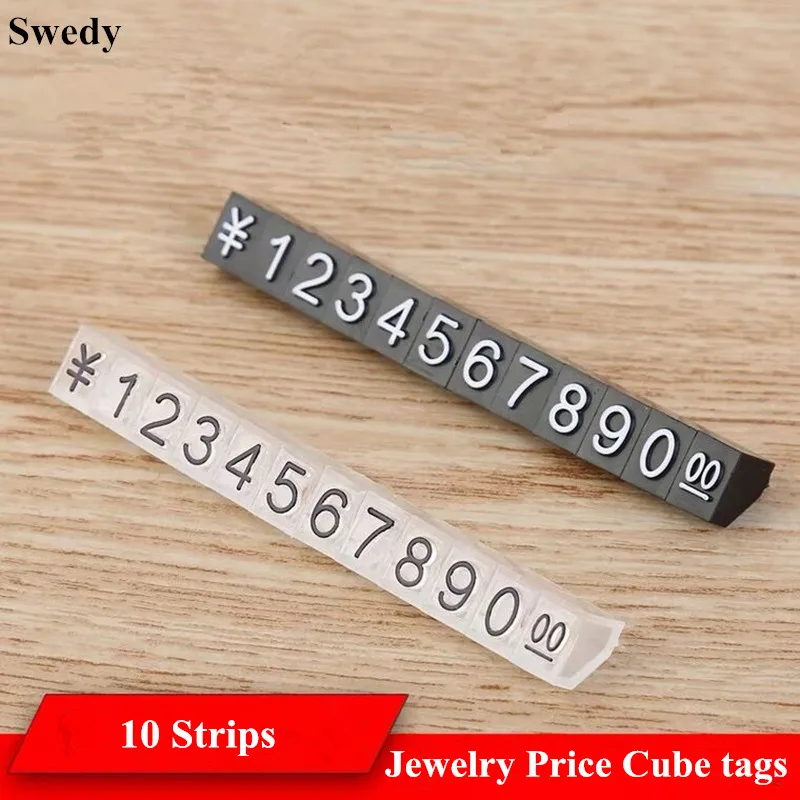 

10 Strips 4x6mm Mini Product Jewelry Watch Price Labels Cube Tags Display Digital Numbers Sign Holder Display