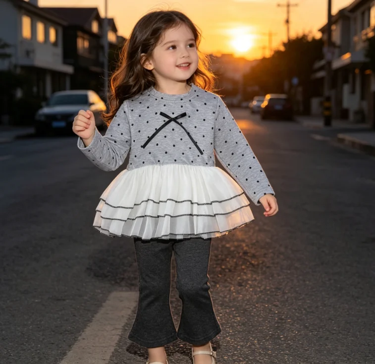 Girls' Suit 2026 Spring and Autumn New Children's Clothing Korean Style Girl Baby Polka Dot Lace Hoodie Micro Pants Two Sets