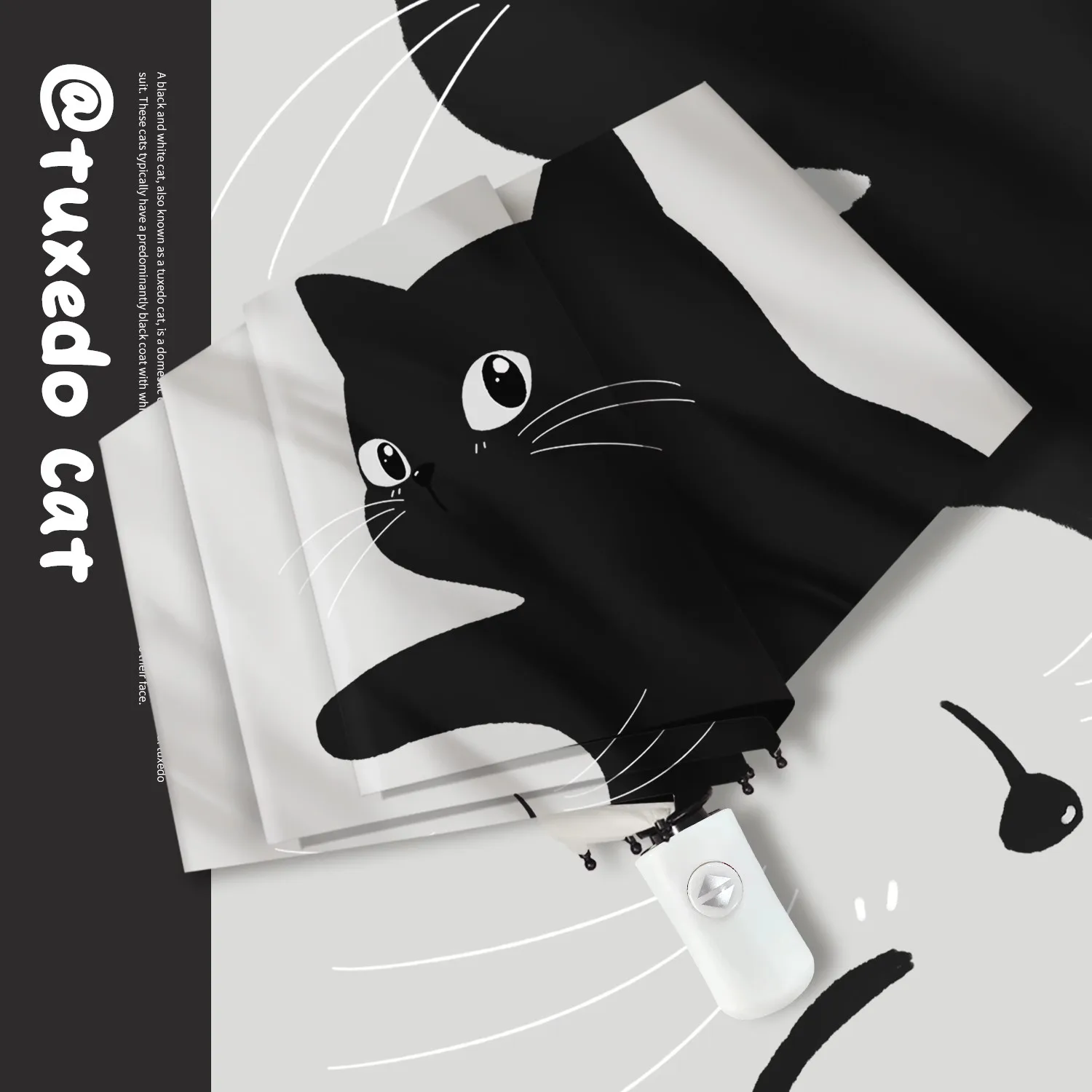 Classic Tuxedo Cats Auto Parasol - Heavy Duty UPF 50+ Black Lining, 8 Fiberglass Ribs Wind Resistant, Digital Print Foldable for