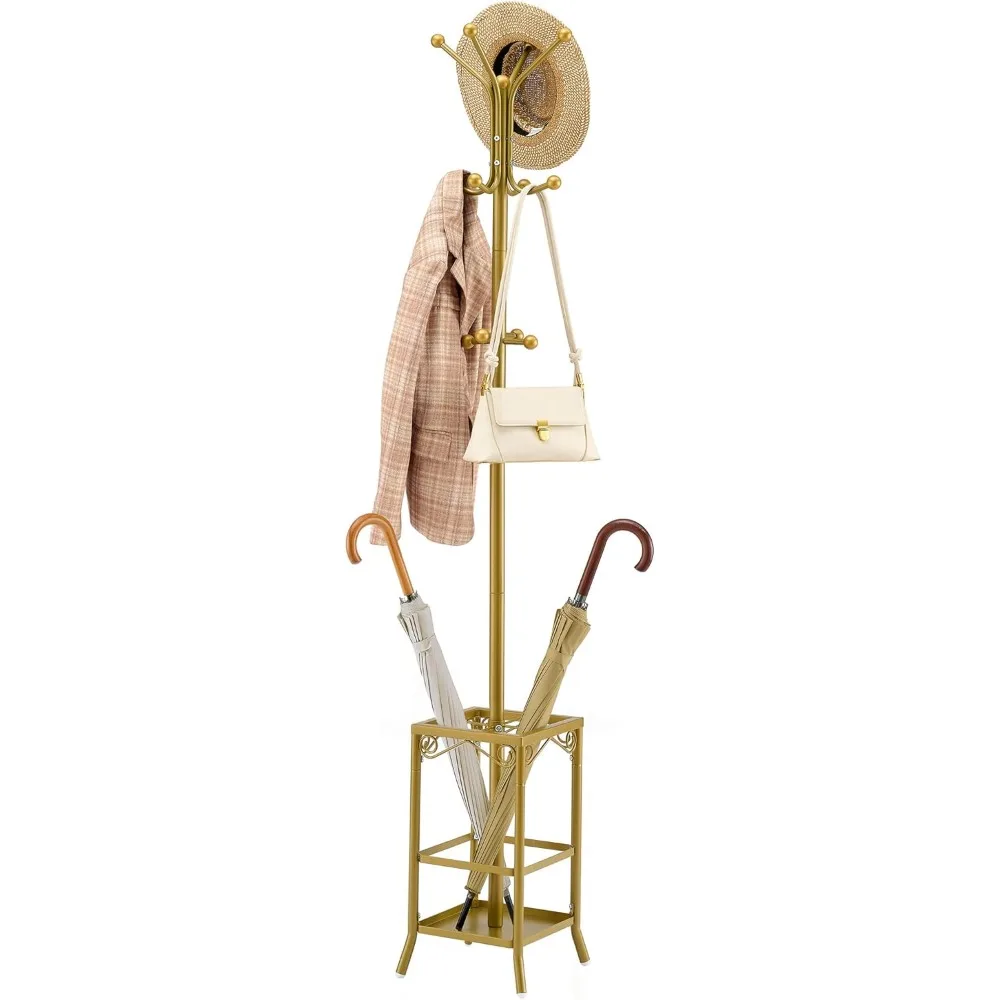 

Coat rack freestanding, umbrella stand, hall tree with 12 hooks, floor-mounted metal umbrella stand