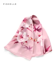 Pink flowers natural 100% real silk long scarf satin bandana hijab shawl luxury gift high quality head scarves female wrap