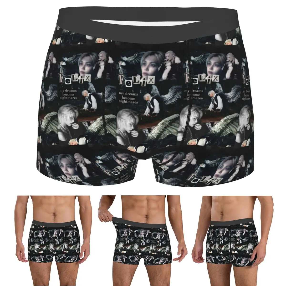 Boxer Underpants Shorts FELIX Korean Kpop Singer Panties Men's Comfortable Underwear for Homme Man Boyfriend Gift