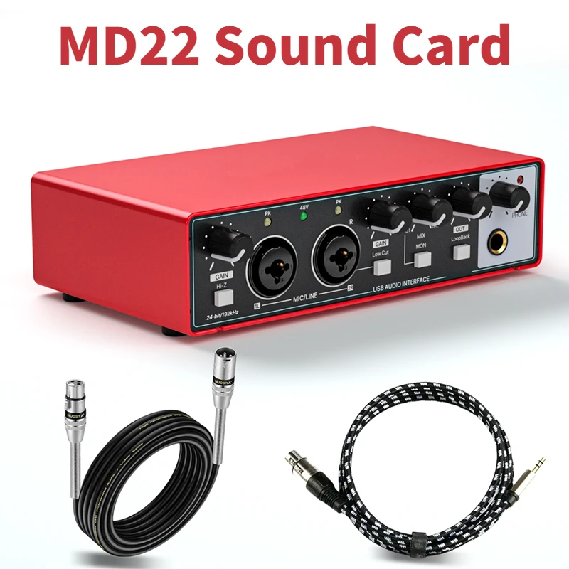 

GAX-MD22 Audio Interface Recording Live Dubbing Equipment Singing USB External Guitar Audiobook Professional Sound Card