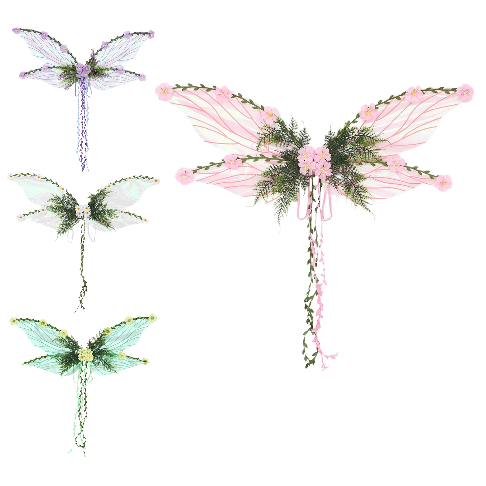 Forest Fairy Butterfly Fairy Wings with Flower Rattan for Women Girls Cosplay Flower Fairy Princess Halloween Costume Accessorie