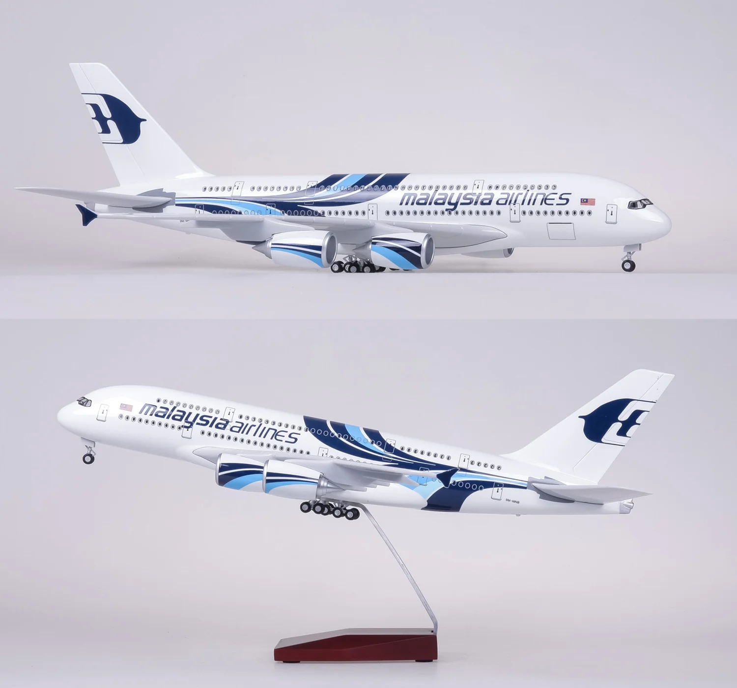 46CM Scale Airplane Malaysia Airlines A380 Plane Model Resin Die-Cast Simulation Aircraft With Light & Wheel Collected Gift