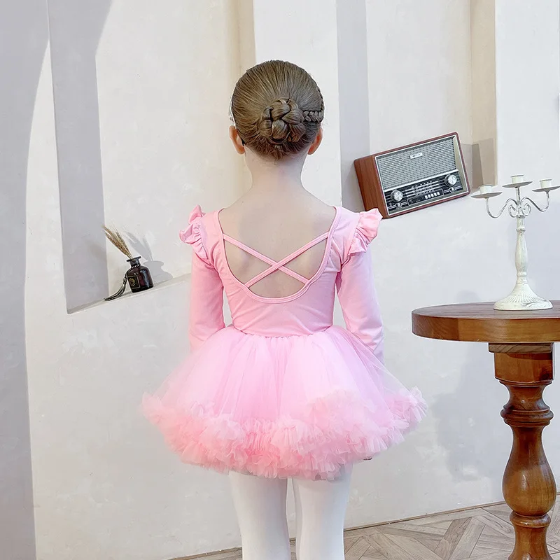 Children's Dance Clothes Girls Training Dress Kids Ballet Skirt Tutu Classical Dance Costume Examination Solid Leotard Open File