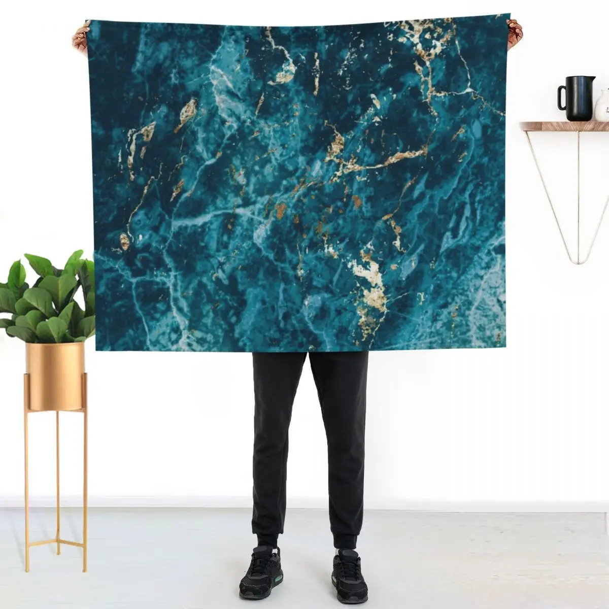 Marble Turquoise Blue Gold Texture Perfect Gift Throw Blanket couch cozy soft plush fuzzy picnic outdoor blanket