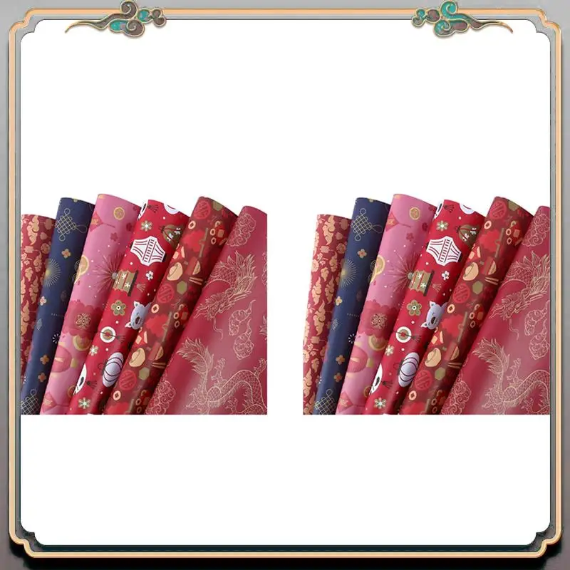 مجموعة أوراق تغليف A46M مكونة من 12 قطعة، مهرجان الربيع السنة الصينية الجديدة DIY هدية ورق تغليف أحمر، 70 سم × 50 سم