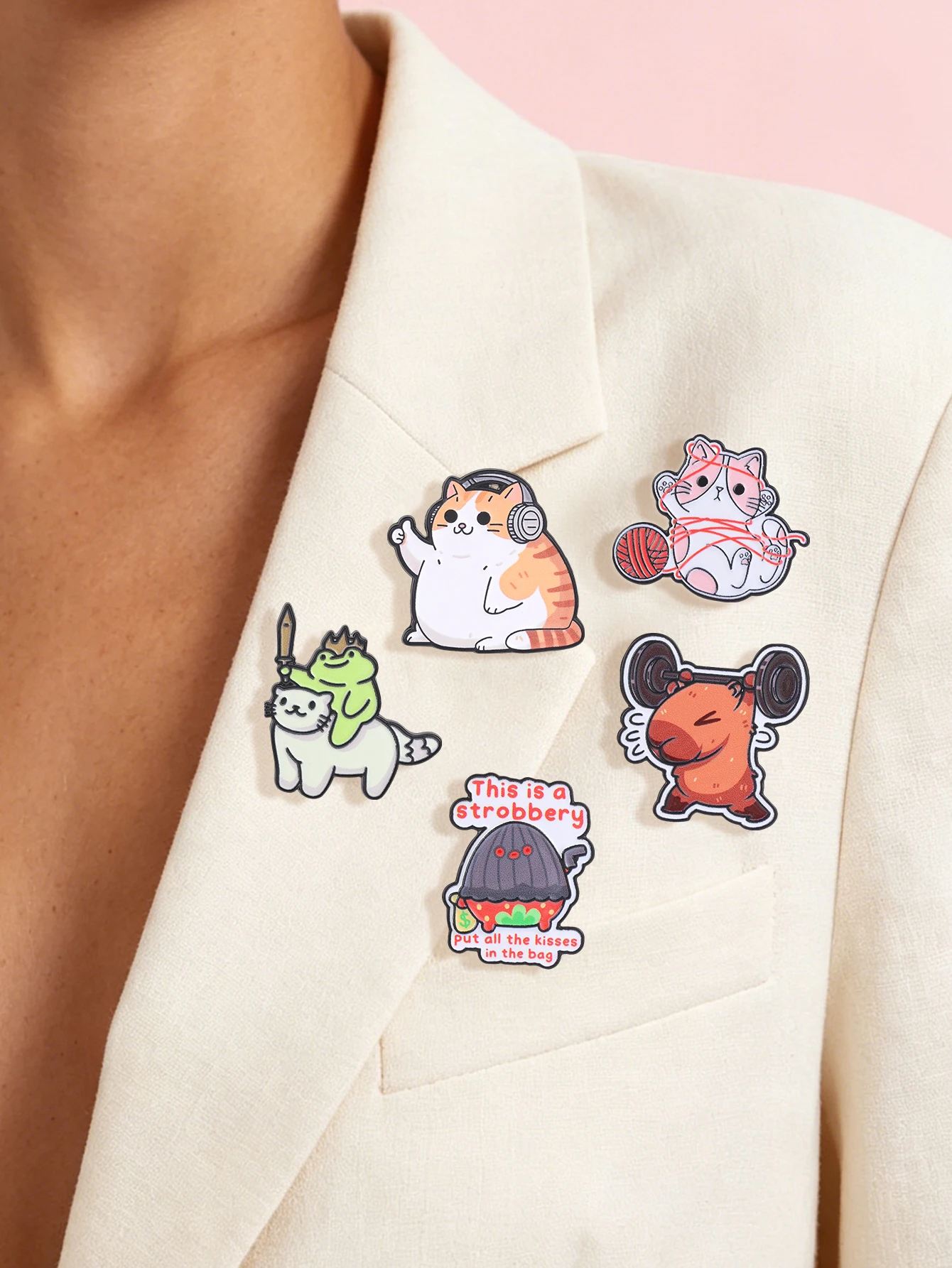 Street Fashion Theme - Orange and White Plush Cat Enamel