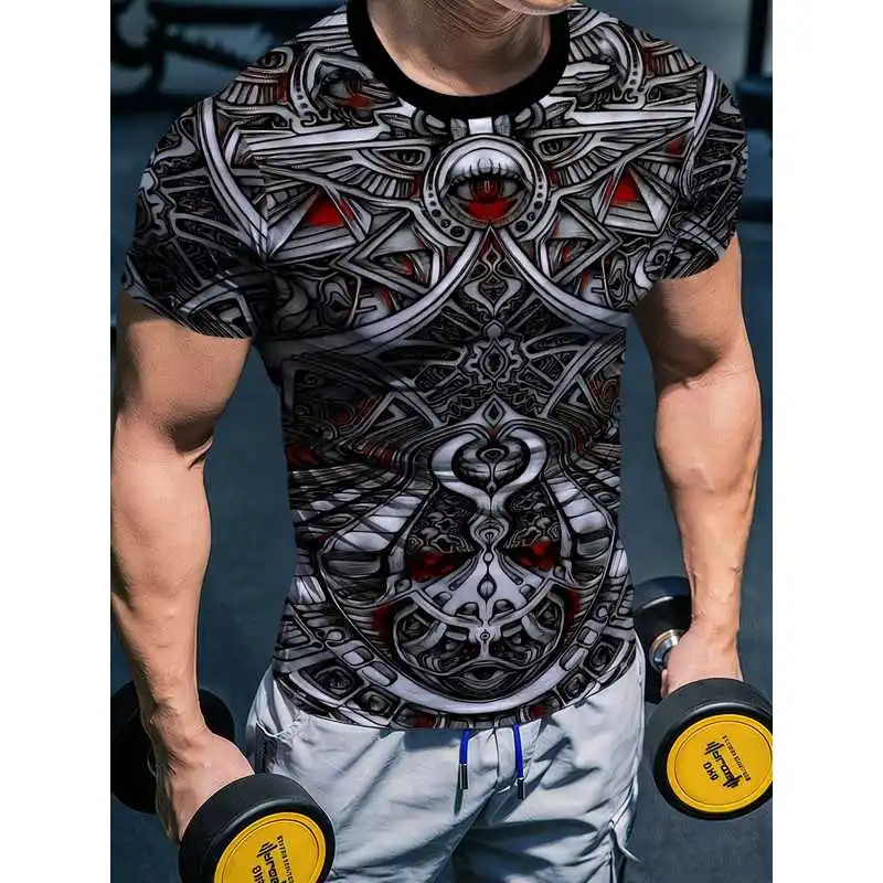 Men's High Stretch Quick Dry Mystical Totem Fitness Shirt Dark Style Athletic Short Sleeve Tight Body Hugging Muscle Defining Mo