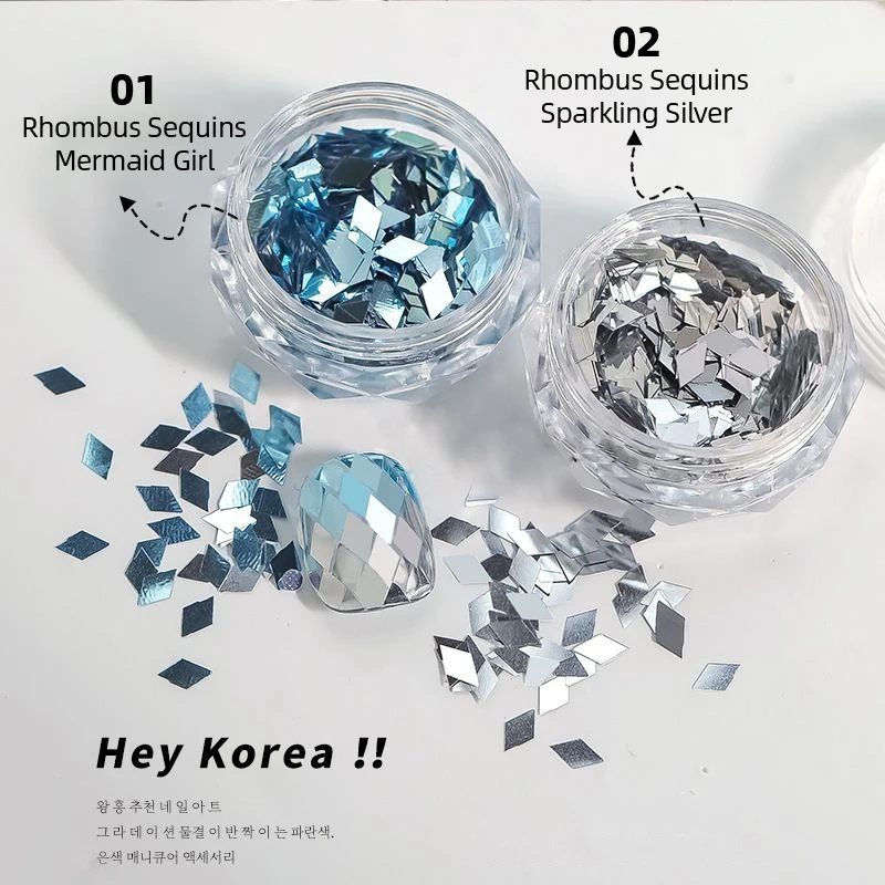 1 caixa de glitter para unhas, strass de cristal falso, azul, prata, plano, brilhante, faça você mesmo, design de arte de unha, acessórios de decoração de manicure