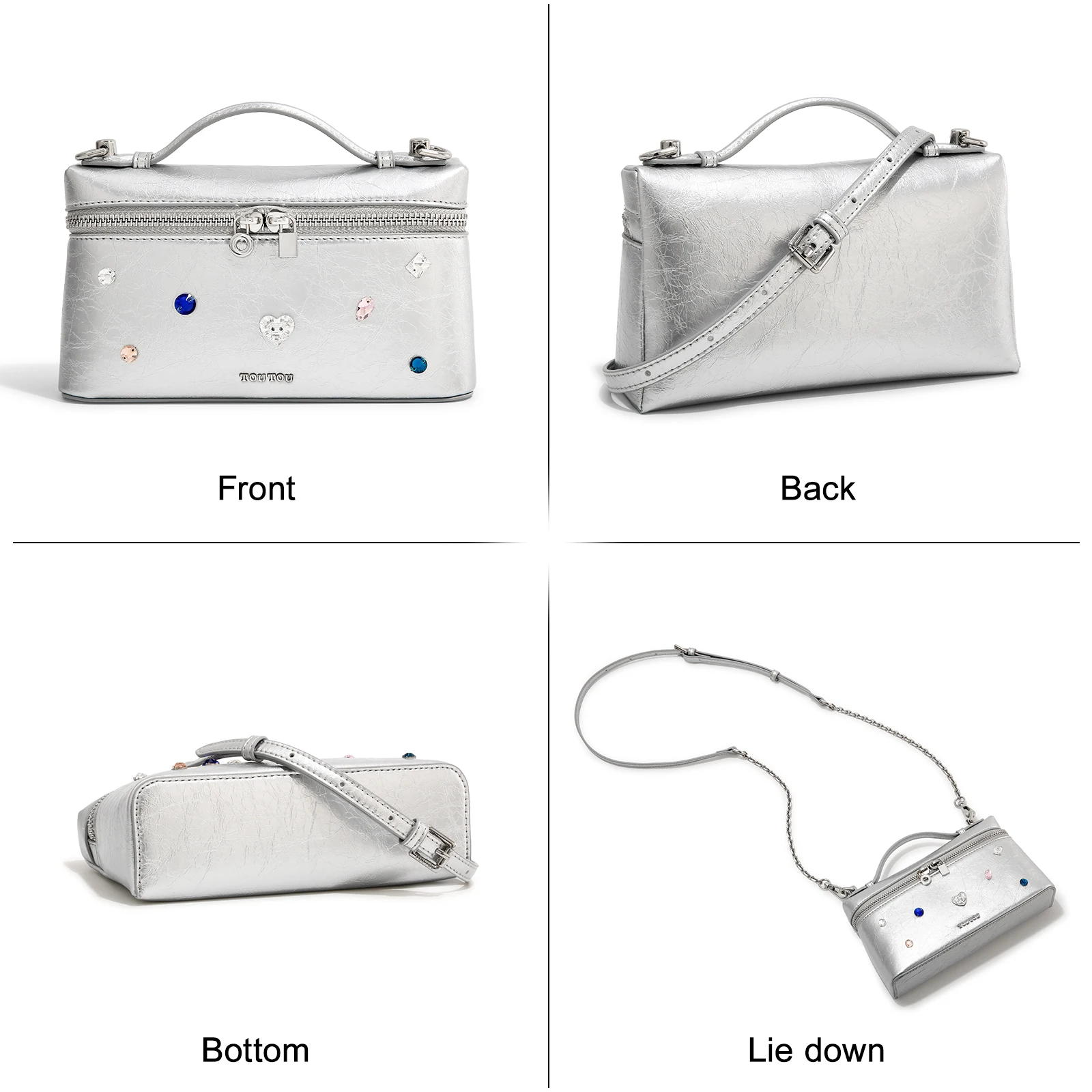 TOUTOU Jewel Embellished Box Bag, New Summer Silver Handbag, Luxury and Exquisite Shoulder Bag