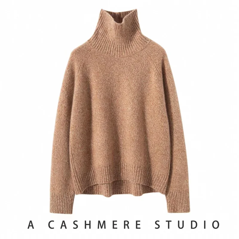 Hot Sale 2023 Autumn Winter 100% Cashmere Sweater Women\'s Turtleneck Soft Warm Pullover Female Loose Large Size Knitted Jumper