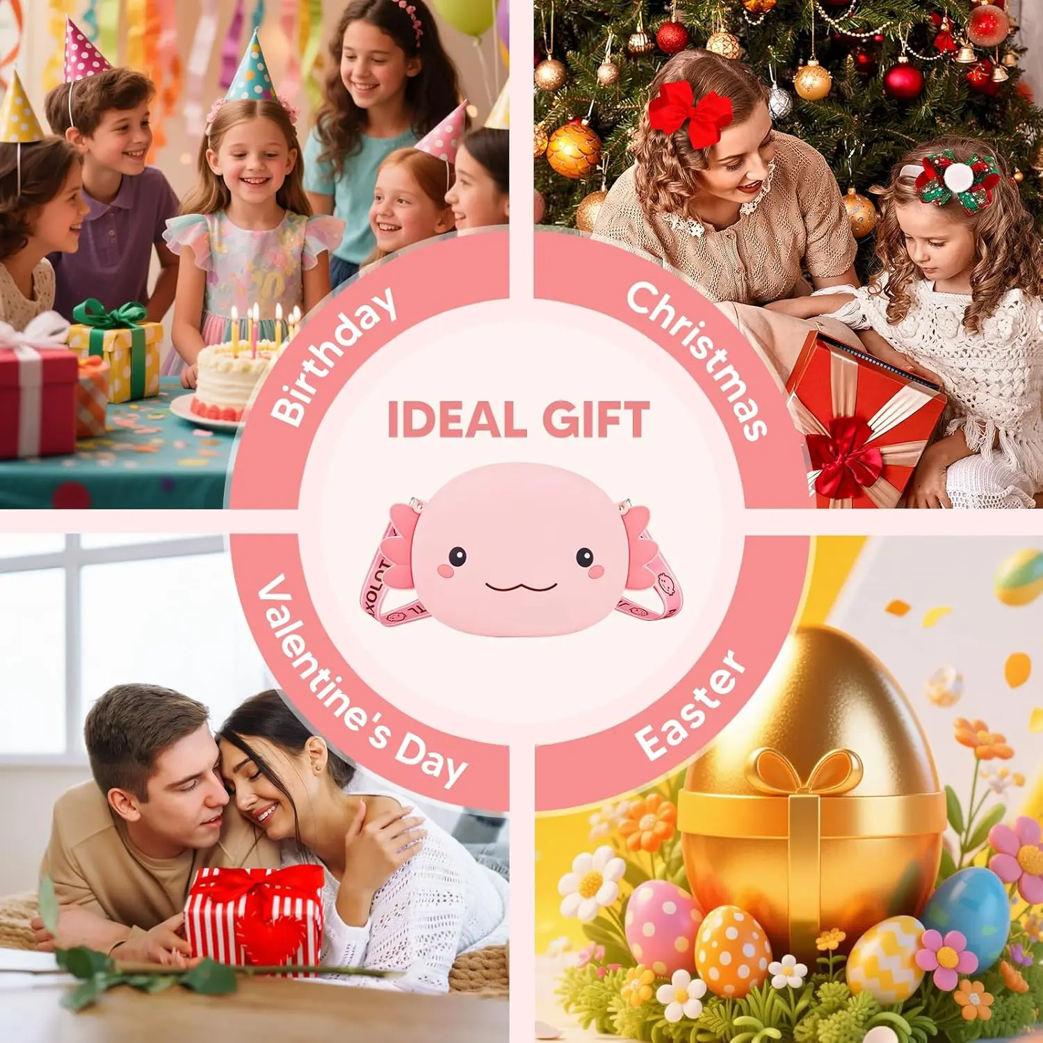 Axolotl Umhängetasche mit verstellbarem Schultergurt, niedliche Axolotl-Geschenke, Mädchen-Geldbörse, große Anime-Handtasche mit Reißverschluss – Detail 5