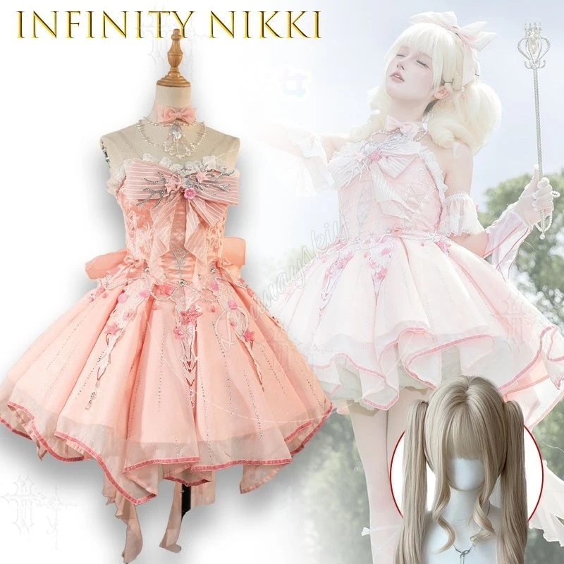 Infinity Nikki Pink Ribbon Waltz Full Set Sweet Style Cosplay Costume Two Dimensional Game Outfit Carnival Party Cos Lolita Wig view 2