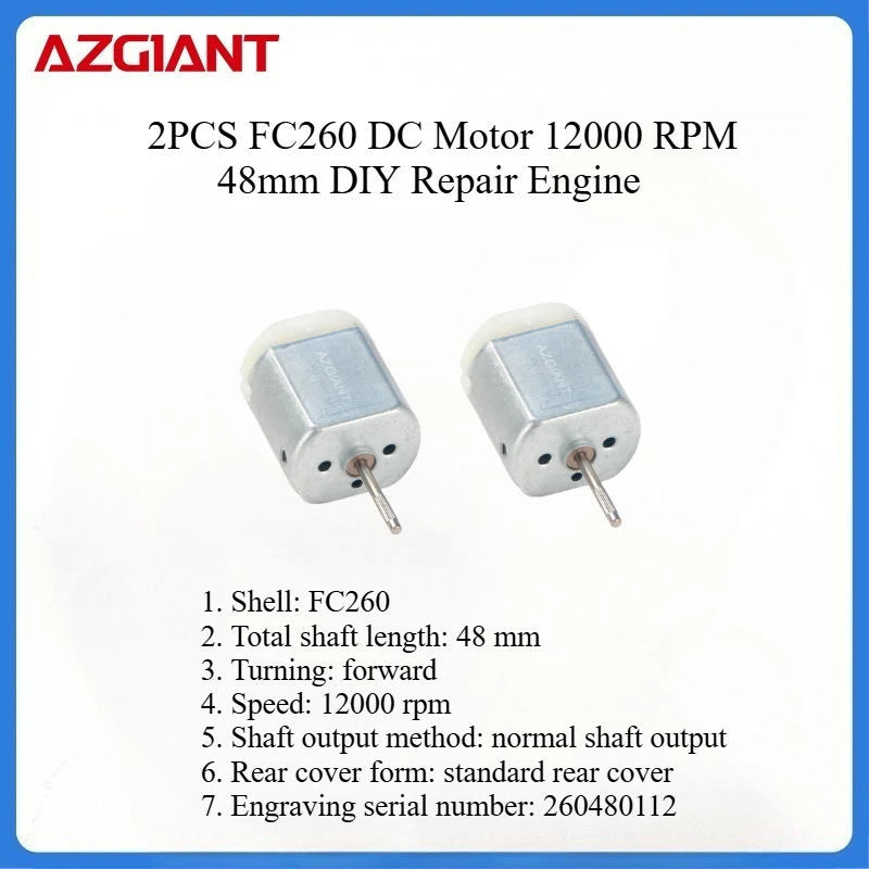 

2PCS FC260 DC Motor 12000 RPM 48mm DIY Repair Engine For Car Replacement Power OEM Accesseries Forward Rotation Toy High Quality