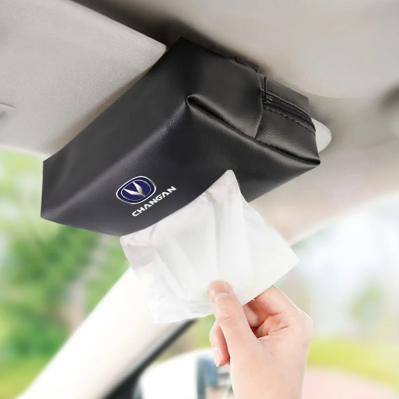 Leather Car Tissue Box Sun Visor Tissue Hang Bag For Changan CS75 CS35 CS15 CS95 RAETON CX70 CS55 EADO CX20 CS15EV Alsvin