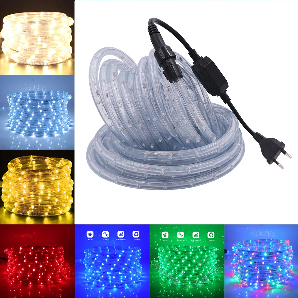 220V 110V Rainbow Tube Rope Light Waterproof Christmas Party Decoration Outdoor Neon Sign White Blue Yellow Multicolor LED Strip