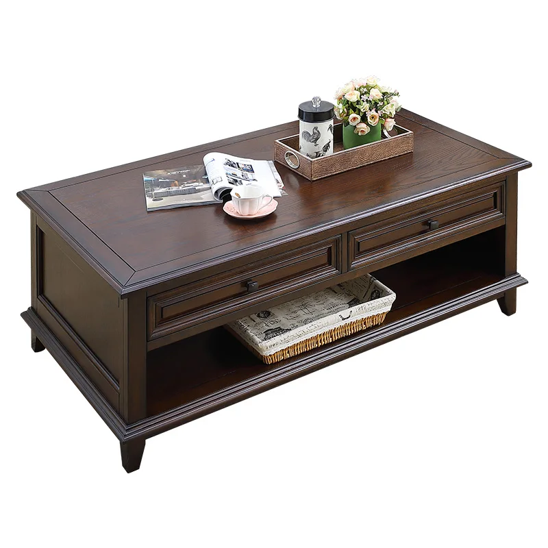 four drawers hollow coffee table living room combination solid wood environmentally friendly furniture