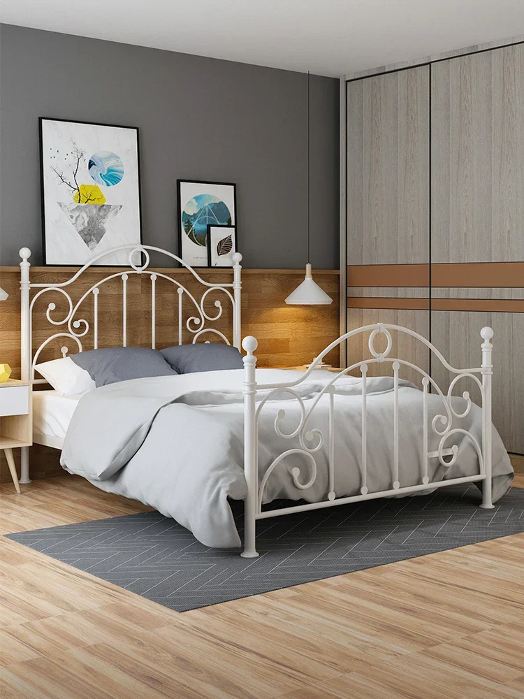 Old craftsman wrought iron modern simple double shelf bed Nordic princess single iron bed household small apartment