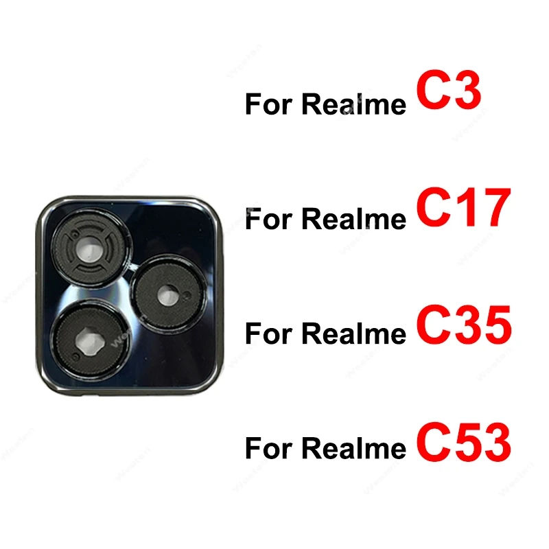 For Realme C53 C35 C17 C3 Rear Camera Lens Glass Cover Back Main Camera Glass Lens with Frame Holder Parts